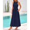 imageBTFBM 2025 Women Summer Sleeveless Dress Crew Neck Casual Loose Sundress Bubble Hem Flowy Tank Maxi Dresses with PocketsNavy