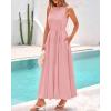 imageBTFBM 2025 Women Summer Sleeveless Dress Crew Neck Casual Loose Sundress Bubble Hem Flowy Tank Maxi Dresses with PocketsPink