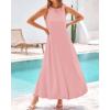 imageBTFBM 2025 Women Summer Sleeveless Dress Crew Neck Casual Loose Sundress Bubble Hem Flowy Tank Maxi Dresses with PocketsPink