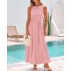imageBTFBM 2025 Women Summer Sleeveless Dress Crew Neck Casual Loose Sundress Bubble Hem Flowy Tank Maxi Dresses with PocketsPink