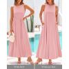 imageBTFBM 2025 Women Summer Sleeveless Dress Crew Neck Casual Loose Sundress Bubble Hem Flowy Tank Maxi Dresses with PocketsPink