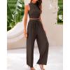 imageBTFBM Women Summer 2 Piece Outfits Ribbed Knit Crew Neck Sleeveless Cropped Top Elastic Waist Wide Leg Pants Lounge SetSolid Coffee