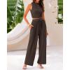imageBTFBM Women Summer 2 Piece Outfits Ribbed Knit Crew Neck Sleeveless Cropped Top Elastic Waist Wide Leg Pants Lounge SetSolid Coffee