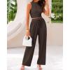 imageBTFBM Women Summer 2 Piece Outfits Ribbed Knit Crew Neck Sleeveless Cropped Top Elastic Waist Wide Leg Pants Lounge SetSolid Coffee