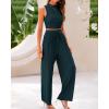 imageBTFBM Women Summer 2 Piece Outfits Ribbed Knit Crew Neck Sleeveless Cropped Top Elastic Waist Wide Leg Pants Lounge SetSolid Deep Green