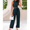 imageBTFBM Women Summer 2 Piece Outfits Ribbed Knit Crew Neck Sleeveless Cropped Top Elastic Waist Wide Leg Pants Lounge SetSolid Deep Green