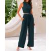 imageBTFBM Women Summer 2 Piece Outfits Ribbed Knit Crew Neck Sleeveless Cropped Top Elastic Waist Wide Leg Pants Lounge SetSolid Deep Green