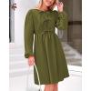 imageBTFBM Womens 2024 Fall Dresses Long Puff Sleeve Bow Tie Front Y2k Babydoll Peplum A Line Casual Cute Short Tunic DressArmy Green
