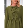 imageBTFBM Womens 2024 Fall Dresses Long Puff Sleeve Bow Tie Front Y2k Babydoll Peplum A Line Casual Cute Short Tunic DressArmy Green