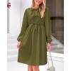 imageBTFBM Womens 2024 Fall Dresses Long Puff Sleeve Bow Tie Front Y2k Babydoll Peplum A Line Casual Cute Short Tunic DressArmy Green