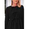 imageBTFBM Womens 2024 Fall Dresses Long Puff Sleeve Bow Tie Front Y2k Babydoll Peplum A Line Casual Cute Short Tunic DressBlack