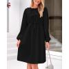imageBTFBM Womens 2024 Fall Dresses Long Puff Sleeve Bow Tie Front Y2k Babydoll Peplum A Line Casual Cute Short Tunic DressBlack