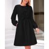 imageBTFBM Womens 2024 Fall Dresses Long Puff Sleeve Bow Tie Front Y2k Babydoll Peplum A Line Casual Cute Short Tunic DressBlack