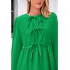 imageBTFBM Womens 2024 Fall Dresses Long Puff Sleeve Bow Tie Front Y2k Babydoll Peplum A Line Casual Cute Short Tunic DressGreen