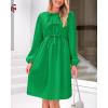 imageBTFBM Womens 2024 Fall Dresses Long Puff Sleeve Bow Tie Front Y2k Babydoll Peplum A Line Casual Cute Short Tunic DressGreen