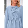 imageBTFBM Womens 2024 Fall Dresses Long Puff Sleeve Bow Tie Front Y2k Babydoll Peplum A Line Casual Cute Short Tunic DressLight Blue