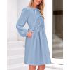 imageBTFBM Womens 2024 Fall Dresses Long Puff Sleeve Bow Tie Front Y2k Babydoll Peplum A Line Casual Cute Short Tunic DressLight Blue
