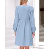 imageBTFBM Womens 2024 Fall Dresses Long Puff Sleeve Bow Tie Front Y2k Babydoll Peplum A Line Casual Cute Short Tunic DressLight Blue