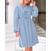 imageBTFBM Womens 2024 Fall Dresses Long Puff Sleeve Bow Tie Front Y2k Babydoll Peplum A Line Casual Cute Short Tunic DressLight Blue
