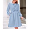 imageBTFBM Womens 2024 Fall Dresses Long Puff Sleeve Bow Tie Front Y2k Babydoll Peplum A Line Casual Cute Short Tunic DressLight Blue