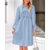 imageBTFBM Womens 2024 Fall Dresses Long Puff Sleeve Bow Tie Front Y2k Babydoll Peplum A Line Casual Cute Short Tunic DressLight Blue