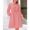 imageBTFBM Womens 2024 Fall Dresses Long Puff Sleeve Bow Tie Front Y2k Babydoll Peplum A Line Casual Cute Short Tunic DressPink