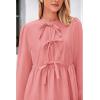 imageBTFBM Womens 2024 Fall Dresses Long Puff Sleeve Bow Tie Front Y2k Babydoll Peplum A Line Casual Cute Short Tunic DressPink