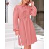 imageBTFBM Womens 2024 Fall Dresses Long Puff Sleeve Bow Tie Front Y2k Babydoll Peplum A Line Casual Cute Short Tunic DressPink