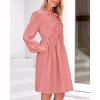 imageBTFBM Womens 2024 Fall Dresses Long Puff Sleeve Bow Tie Front Y2k Babydoll Peplum A Line Casual Cute Short Tunic DressPink