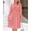 imageBTFBM Womens 2024 Fall Dresses Long Puff Sleeve Bow Tie Front Y2k Babydoll Peplum A Line Casual Cute Short Tunic DressPink
