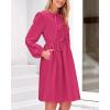 imageBTFBM Womens 2024 Fall Dresses Long Puff Sleeve Bow Tie Front Y2k Babydoll Peplum A Line Casual Cute Short Tunic DressRose Red