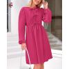 imageBTFBM Womens 2024 Fall Dresses Long Puff Sleeve Bow Tie Front Y2k Babydoll Peplum A Line Casual Cute Short Tunic DressRose Red