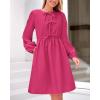 imageBTFBM Womens 2024 Fall Dresses Long Puff Sleeve Bow Tie Front Y2k Babydoll Peplum A Line Casual Cute Short Tunic DressRose Red