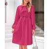 imageBTFBM Womens 2024 Fall Dresses Long Puff Sleeve Bow Tie Front Y2k Babydoll Peplum A Line Casual Cute Short Tunic DressRose Red