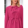 imageBTFBM Womens 2024 Fall Dresses Long Puff Sleeve Bow Tie Front Y2k Babydoll Peplum A Line Casual Cute Short Tunic DressRose Red