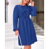 imageBTFBM Womens 2024 Fall Dresses Long Puff Sleeve Bow Tie Front Y2k Babydoll Peplum A Line Casual Cute Short Tunic DressRoyal Blue