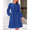 imageBTFBM Womens 2024 Fall Dresses Long Puff Sleeve Bow Tie Front Y2k Babydoll Peplum A Line Casual Cute Short Tunic DressRoyal Blue