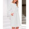imageBTFBM Womens 2024 Fall Dresses Long Puff Sleeve Bow Tie Front Y2k Babydoll Peplum A Line Casual Cute Short Tunic DressWhite