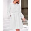 imageBTFBM Womens 2024 Fall Dresses Long Puff Sleeve Bow Tie Front Y2k Babydoll Peplum A Line Casual Cute Short Tunic DressWhite