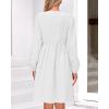 imageBTFBM Womens 2024 Fall Dresses Long Puff Sleeve Bow Tie Front Y2k Babydoll Peplum A Line Casual Cute Short Tunic DressWhite