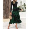 imageBTFBM Womens Fall Fashion 2024 Floral Maxi Dress Casual Crewneck Long Sleeve Ruffle Flowy Cocktail Wedding Guest DressesBig Floral Dark Green