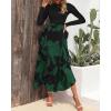 imageBTFBM Womens Fall Fashion 2024 Floral Maxi Dress Casual Crewneck Long Sleeve Ruffle Flowy Cocktail Wedding Guest DressesBig Floral Dark Green