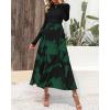 imageBTFBM Womens Fall Fashion 2024 Floral Maxi Dress Casual Crewneck Long Sleeve Ruffle Flowy Cocktail Wedding Guest DressesBig Floral Dark Green