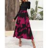 imageBTFBM Womens Fall Fashion 2024 Floral Maxi Dress Casual Crewneck Long Sleeve Ruffle Flowy Cocktail Wedding Guest DressesBig Floral Purple Red