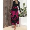imageBTFBM Womens Fall Fashion 2024 Floral Maxi Dress Casual Crewneck Long Sleeve Ruffle Flowy Cocktail Wedding Guest DressesBig Floral Purple Red