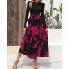 imageBTFBM Womens Fall Fashion 2024 Floral Maxi Dress Casual Crewneck Long Sleeve Ruffle Flowy Cocktail Wedding Guest DressesBig Floral Purple Red