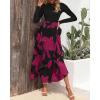 imageBTFBM Womens Fall Fashion 2024 Floral Maxi Dress Casual Crewneck Long Sleeve Ruffle Flowy Cocktail Wedding Guest DressesBig Floral Purple Red