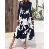 imageBTFBM Womens Fall Fashion 2024 Floral Maxi Dress Casual Crewneck Long Sleeve Ruffle Flowy Cocktail Wedding Guest DressesBig Floral White Navy