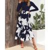 imageBTFBM Womens Fall Fashion 2024 Floral Maxi Dress Casual Crewneck Long Sleeve Ruffle Flowy Cocktail Wedding Guest DressesBig Floral White Navy