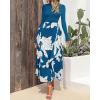 imageBTFBM Womens Fall Fashion 2024 Floral Maxi Dress Casual Crewneck Long Sleeve Ruffle Flowy Cocktail Wedding Guest DressesWhite Floral Lake Blue
